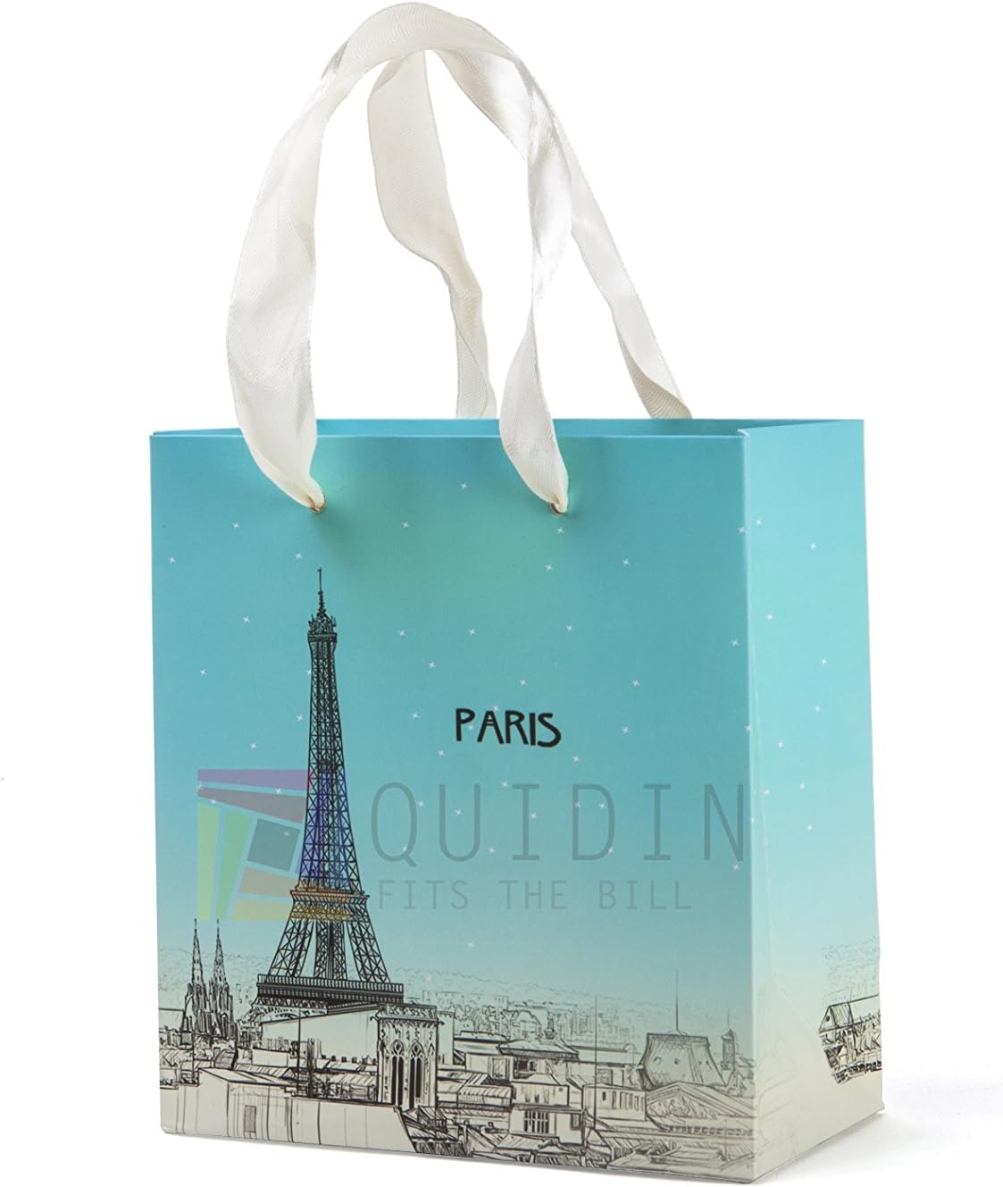 QUIDIN Pack of 10 Colorful Souvenir Easter, Christmas, Birthday Festive Party Gift Bags with Satin Handle (Small, Paris Green)