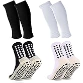 Barrlves 2 Set Grip Soccer Socks and Shin Guard Sleeves Non Slip Soccer Sleeve Socks for Men Women
