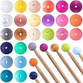 Mxxipp 24Pcs Beads Knitting Needle Stoppers,15mm Macaron Round Silicone Knitting Needle Point Protectors,Knitting Tool for Knitting Needle Caps,Needle Tip Cover
