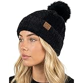Funky Junque Beanie for Women Ultra Soft Chenille Faux Fur Pom Pom Winter Hats Warm Ski Cap Fashion