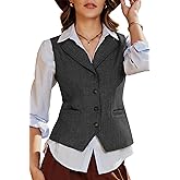 ELLEVEN Women's Herringbone Tweed Lapel Waistcoat Business Casual Sleeveless Blazers Suit Vests with Adjustable Back