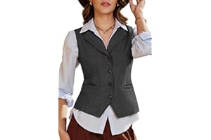 ELLEVEN Women's Herringbone Tweed Lapel Waistcoat Business Casual Sleeveless Blazers Suit Vests with Adjustable Back