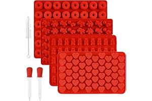 SAGOOITS Gummy Candy Molds Silicone, Mini Silicone Gummy Molds Including Dinosaur, Bear Shape, Hearts and Donut Gummie Molds 