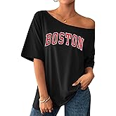 Remidoo Women's Oversized T Shirt Off The Shoulder Tops Short Sleeve Shirts Graphic Tees