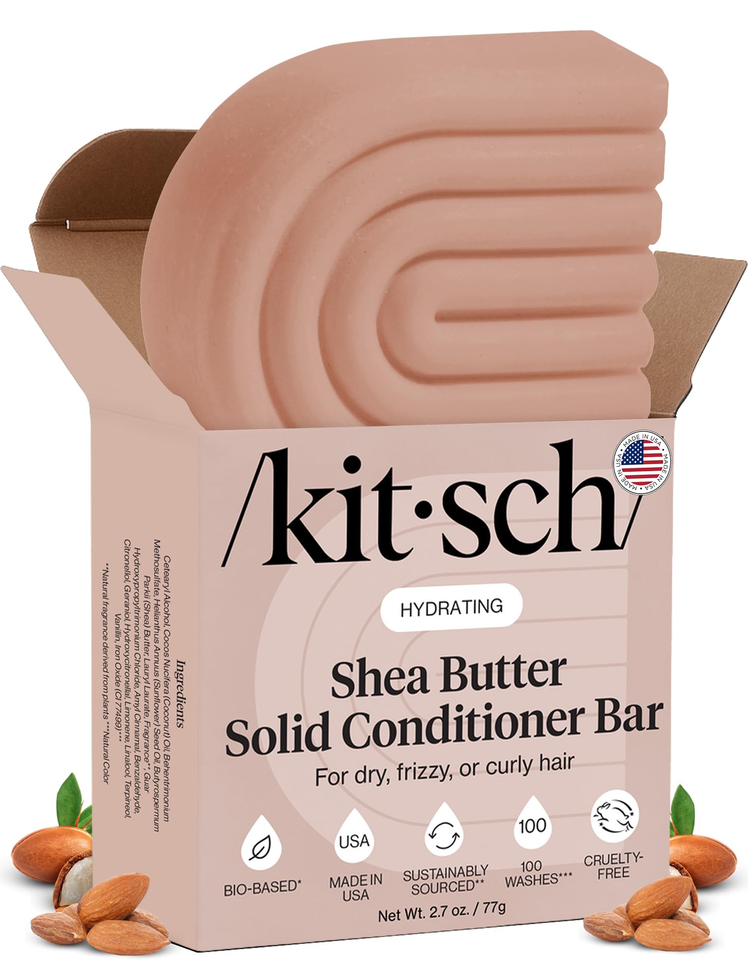Kitsch Shea Butter Conditioner Bar – Shea Moisture Conditioner for Soft, Hydrated Hair – Solid Hair Conditioner for Hair Care – Paraben, Sulfate & Silicone-Free, Vegan, Made in USA - 2.7 oz