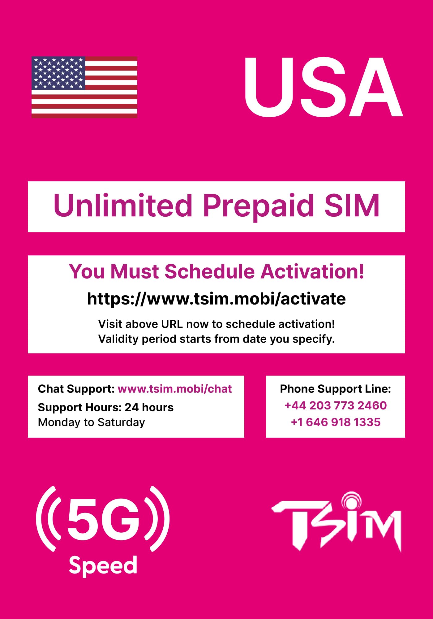 USA SIM Card for Travel to the USA. PrePaid. T-Mobile network with Unlimited Data, Calls and Texts. New Upgraded 5G SIM Card! (14 Day)