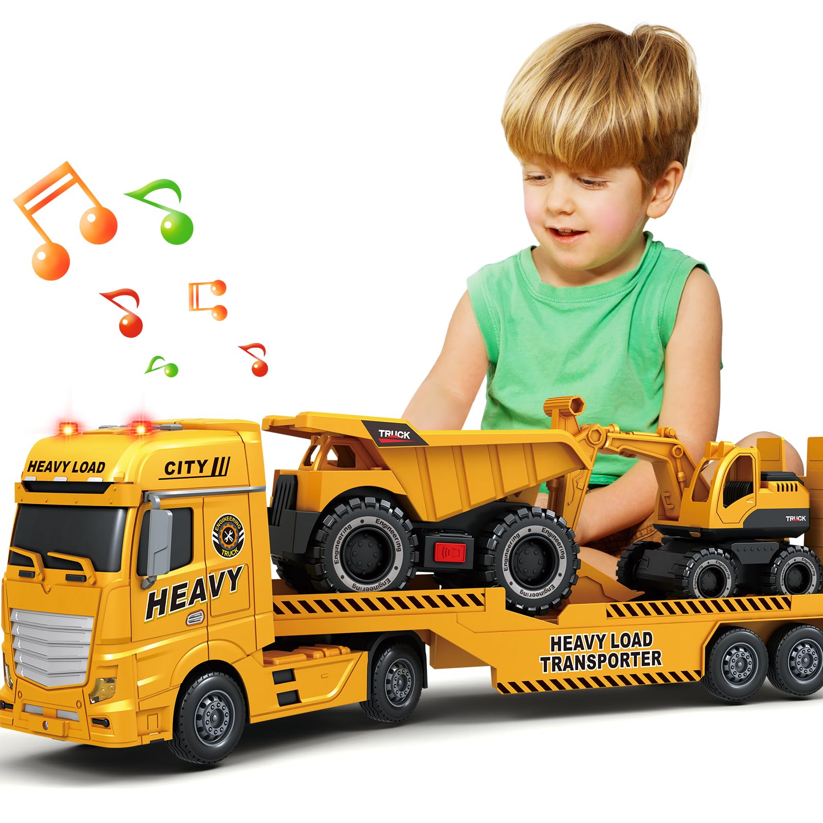 Photo 1 of SpringFlower 3 4 5 6 Toddler Boy Toys, 25" Construction Carrier Truck Toy with Excavator and Dump Truck,3 in 1 Truck Boy Toy, Christmas Birthday Gifts for Kids 3 4 5 6 Years Old