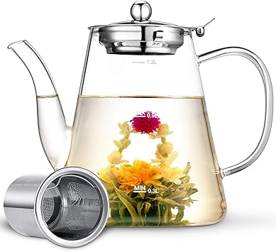 Zpose Glass Tea Pot w/Blooming Flower Tea