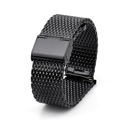 Adallor Milanese Armband, DL 18 20 22 24 mm Breite Ersatzarmband Edelstahl Uhrenarmband – Schwarz und Silber Metallarmband fü