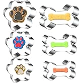 6 PCS Bone and Dog Footprints Cookie Cutters Set, Metal 3 Sizes Dog Bone Footprints Shape Cookie Cutters, Puppy Theme Party Cookie Cutter Dogs Treats Cutters Molds for Homemade Treats and Baking