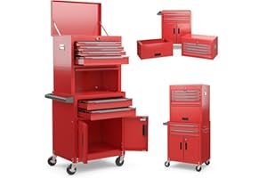 ERGOMASTER Large Rolling Tool-Chest with 6 Drawers Heavy Duty Tool-Box on Wheels Lockable and Lock System Cabinet for Garage Workshop(28 x 13 x 53''-Red)
