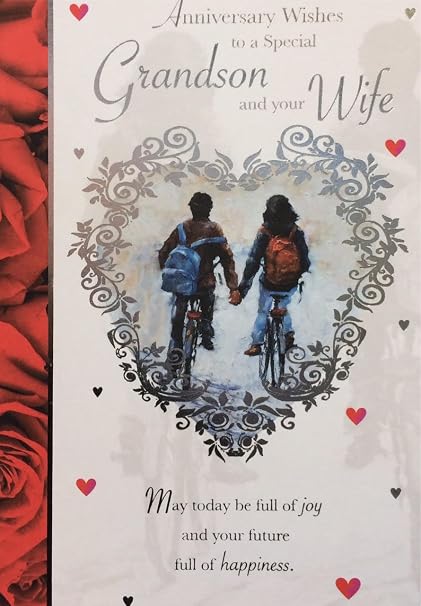 Grandson and Your Wife Wedding Anniversary Card ~ Lovely Words ~ 9"x6 ...