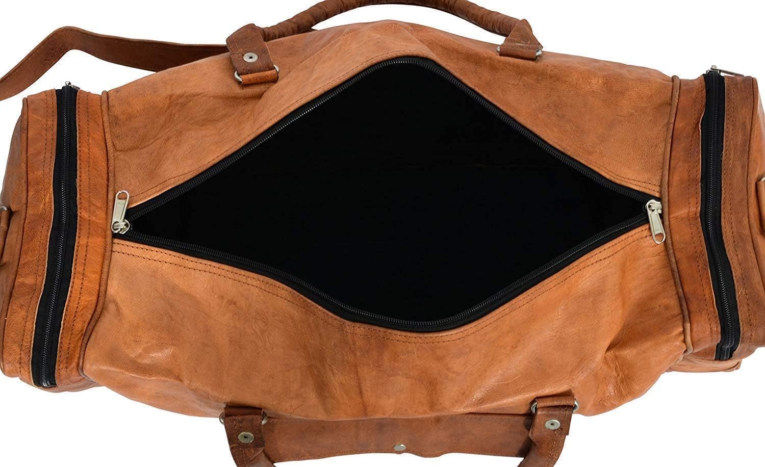 ALASKA EXPORTS Duffel Bag Genuine Leather Carry On Luggage Travel Holdall, Brown - Style 5, 28" Inches - Image 3