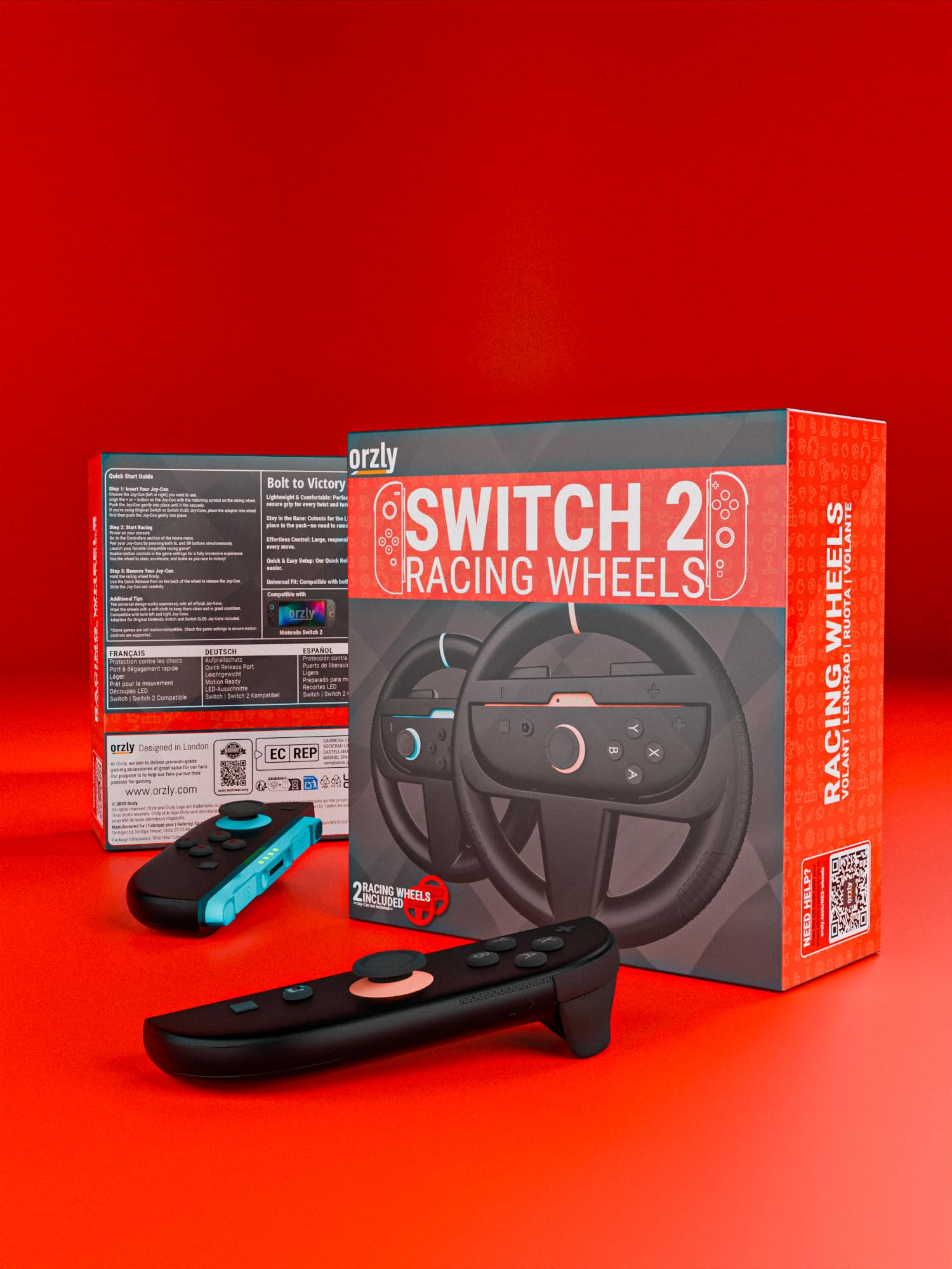 Orzly Lenkrader - Kompatibel mit Switch 2 (2025 Konsole) - Doppelpack Racing Wheel Zubehor fur Joy-Con Controller und MarioKart Rennspiele (2 schwarze Wheels) Geschenkbox Edition 3