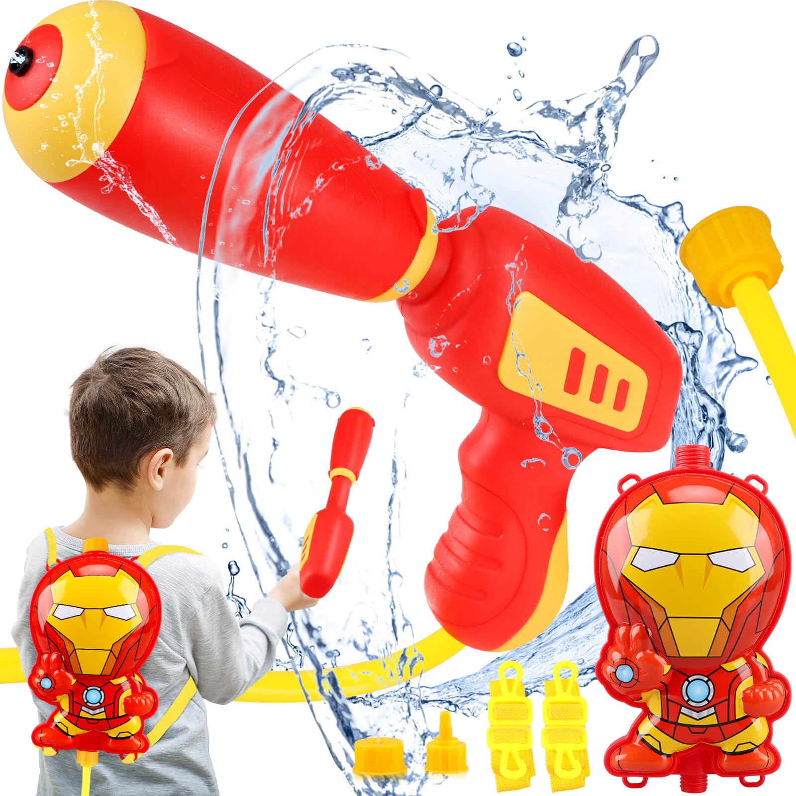 JONEG Toys for 3+ Year Old Boys: Water Gun Backpack for Kids Gifts for Age 3 4 5 6 7 8 Years Old Kids Birthday Presents Toy Summer Garden Pool Water Pistol Super Soaker Water Blaster