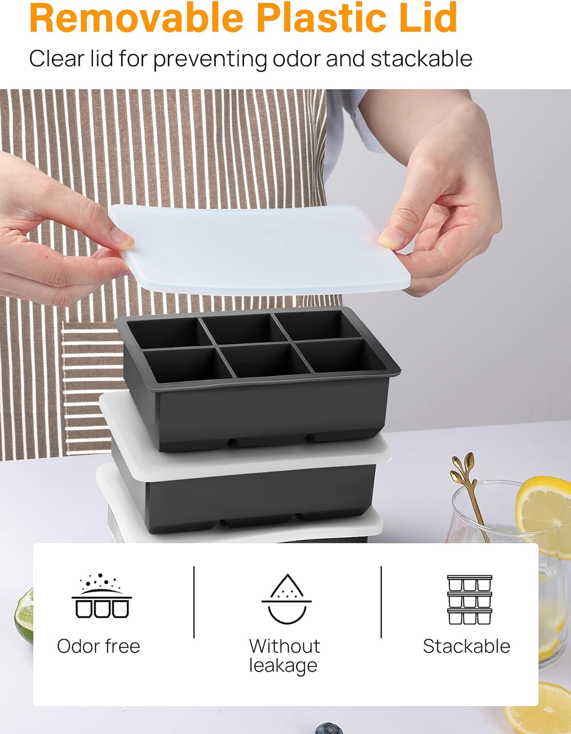 Kootek Ice Cube Trays 4 Pack - Silicone Ice Tray for Making 24 Pcs Large Ice Cubes, Easy Release Reusable Molds Maker with Removable Lids for Chilling Whiskey Wine Cocktail Beverages Juice (Black): Kitchen & Dining