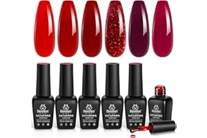BEETLES GEL POLISH Beetles Red Jelly Gel Nail Polish Set - Luminous Ruby Jelly Gel Polish, 6 Colors Christmas Burgundy Gel Nail Kit Sheer Red Neutral Translucent Effect Soak off UV DIY Salon Manicure Gift for Women