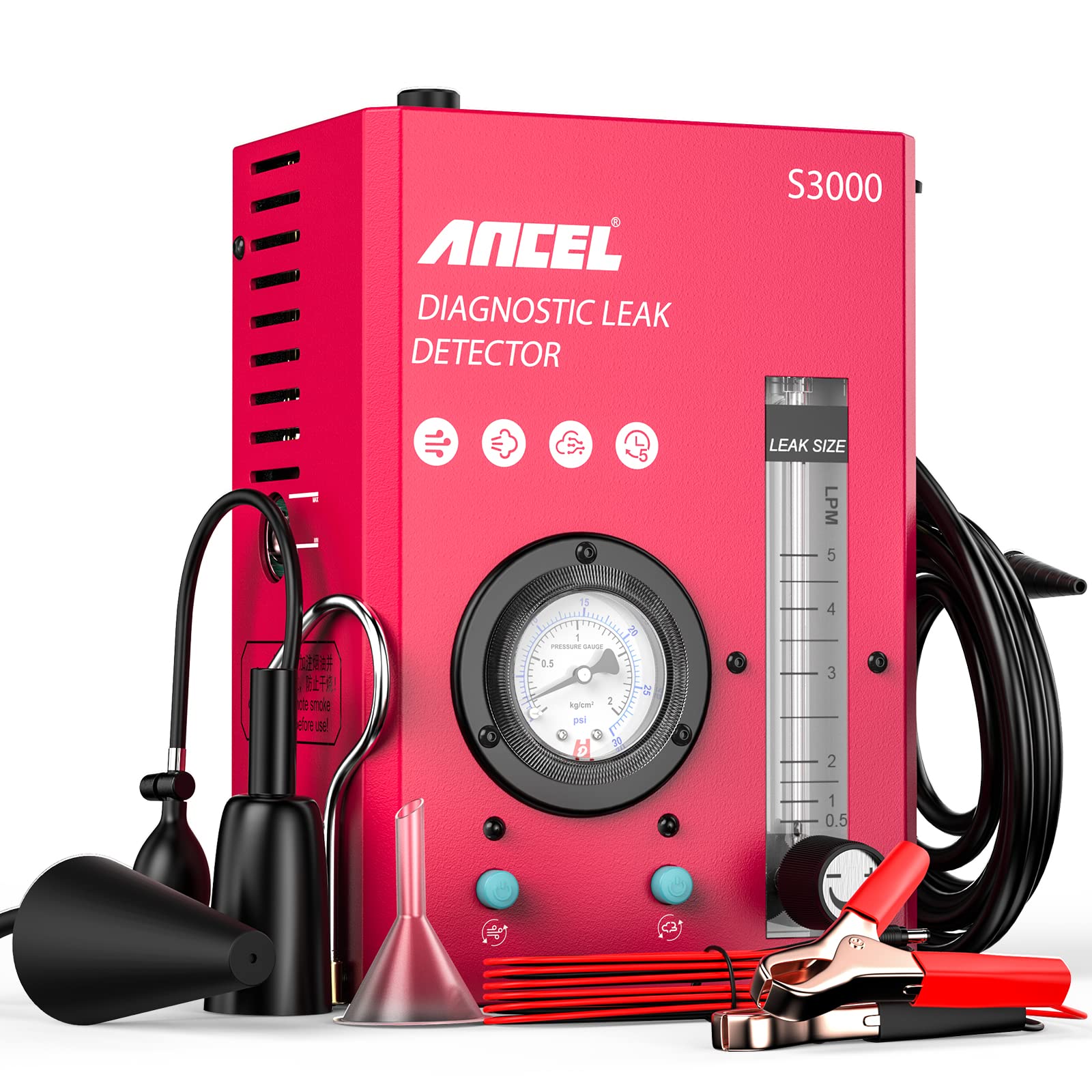 ANCEL S3000 Car Fog Machine, Car Smoke Machine Leak Detector with Built-in Air Pump and Pressure Gauge, Two Modes 12 V Smoke Leak Detector, Professional Smoke Leak Detector for Cars System Leak Test
