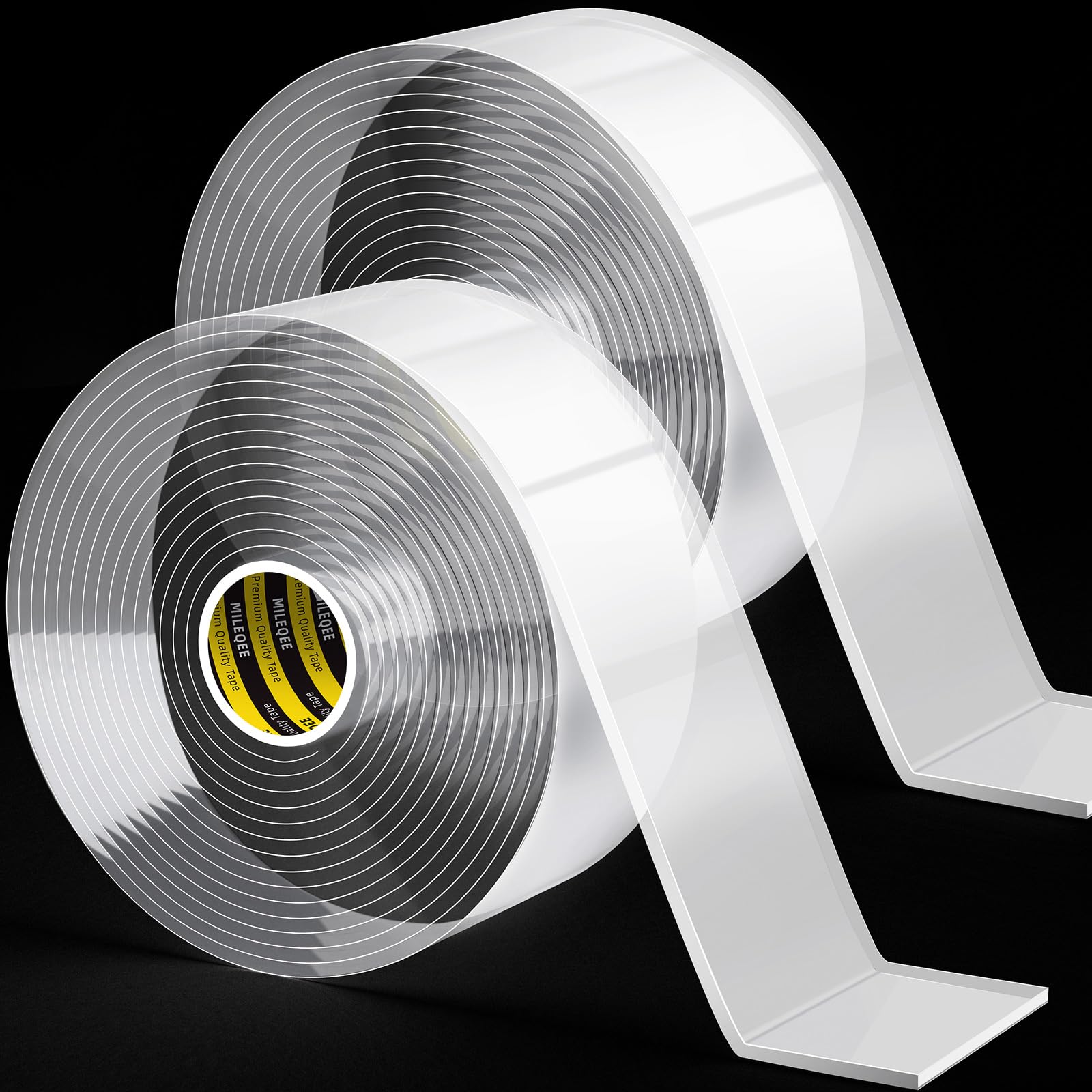 Photo 1 of ***ONLY ONE***MILEQEE 2 Packs Double Sided Tapes Heavy Duty, 1.18inx9.84ft/Roll, Mounting Tape 2 Way, Two Sided Adhesive Sticky Glue Strips, Clear Wall Hanging Tape Transparent