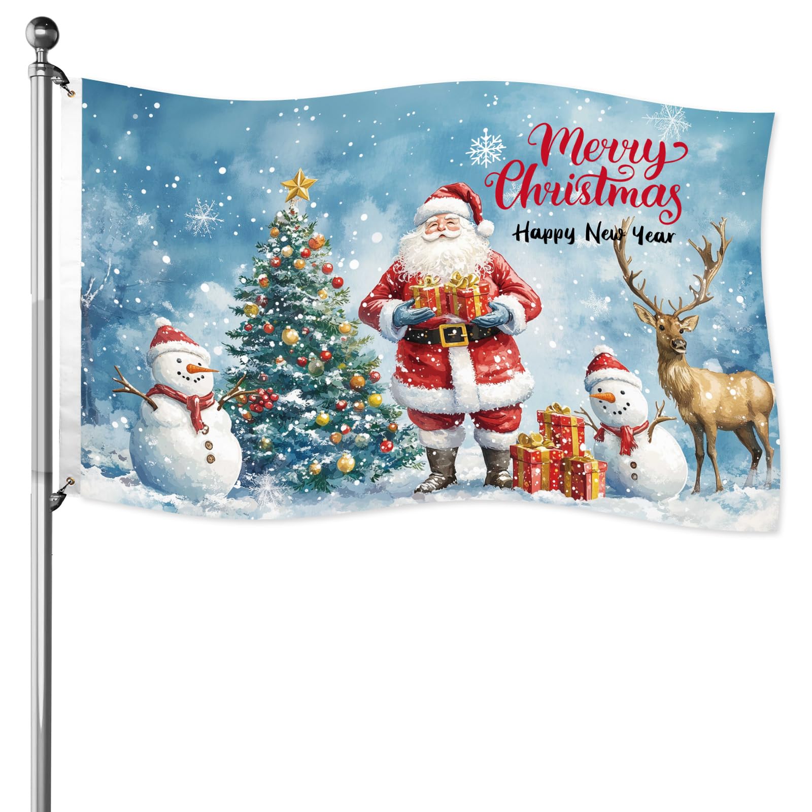 Christmas Flags, 5x3ft Double-Sided Merry Christmas Banner Flags for Outside Happy New Year Flags Festival Decorative Flags Perfect Xmas Decorations for Home Outdoor Yard Garden