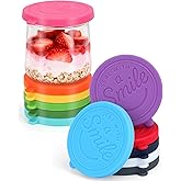 Oui Yogurt Jar Lids Silicone, 12 Pack Leak Proof and Reusable Oui Lids for 5oz Yogurt Glass Jars, Food-Grade and Colorful Sil