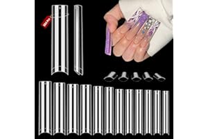 Quaferen Clear Square Nail Tips, 504PCS 3XL Long No C Curve Nail Tips, Half Cover Flat Tapered Square Straight Gel Acrylic Tips False Nails for DIY Salon Home