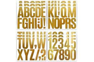 CMBBZZY 3 Inch Letter Stickers, 138 Pieces Self Adhesive Alphabet Number Sticker for Mailbox, House Number and Water Bottle, Waterproof Sticky Vinyl Symbol Stickers for DIY(12 Sheet Gold)