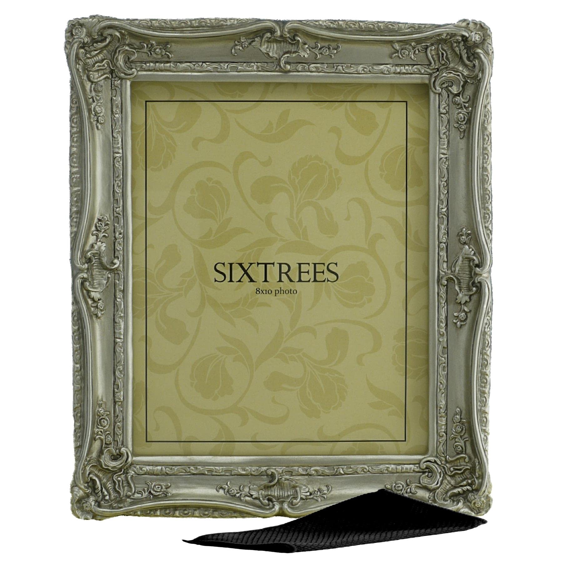 Sixtrees Chelsea 5-255-80 Ornate Vintage Swept Shabby Chic Silver 10x8 inch Photo frame - with Microfibre glass cleaning cloth.