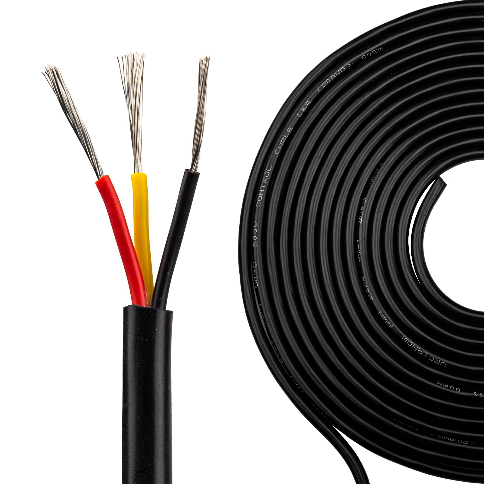 URCIANOW 20 Gauge 3 Core Cable Wire 3 * 0.5mm² 15M 3 Conductor Wire 20AWG Stranded Wire Tinned Copper Cable Low Voltage Extension Black PVC Sheathed for DIY Lighting