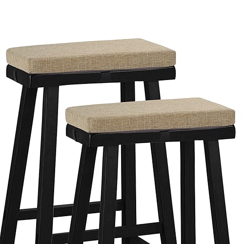 FlyGulls Rectangle Bar Stool Cushions Set of 2 with High-Resilience Foam Non-Slip Saddle Stool Cushion Machine Washable Cover for Kitchen Counter Stools 18"x9.5"x2" Black