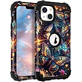 TEECOVER for iPhone 13/14 Case, Heavy-Duty Shockproof Full Protection Hard Plastic Bumper + Soft Silicone Rubber Protective Case for iPhone 13/14-6.1-Inch, Blue Butterfly