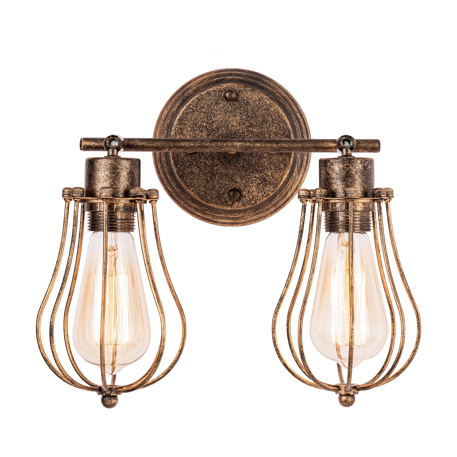 Luling Industrial Wall Sconce Rustic Loft Antique Wall Lights Wire Cage Adjustable Socket Edison Vintage Metal Retro Lamp Fixtures for Bedroom Gazebo (No Bulb) (with 2 Light) (Bronze)