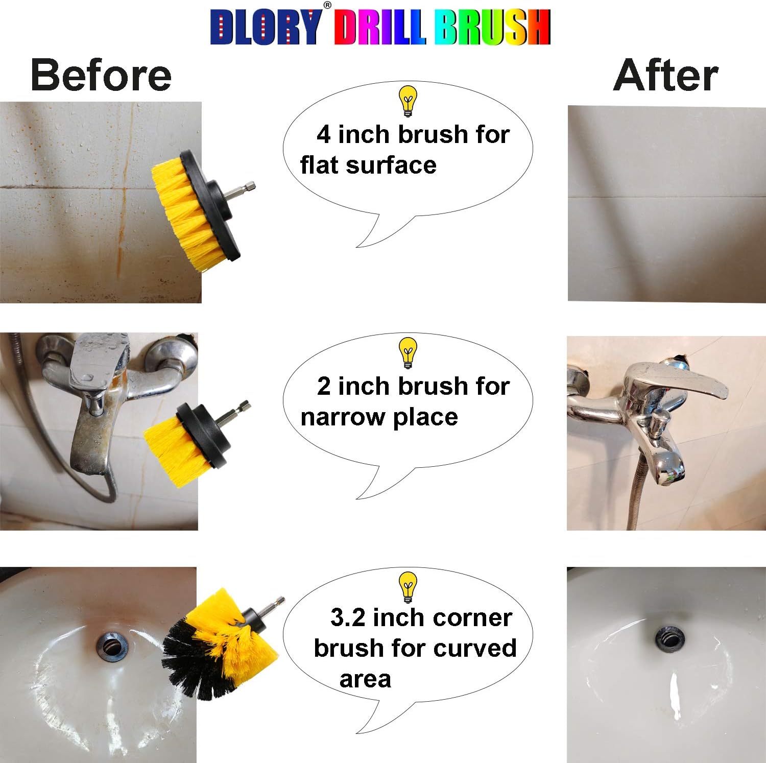 DLORY 4 Pieces Drill Brush Attachment Set for Household Cleaning Grout,Wheel,Tub,Shower,Tile with Various Types Brushes and Attachment(4,Yellow): Kitchen & Dining