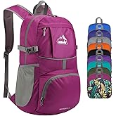 WATERFLY Hiking Packable Daypack Backpack: 25L Ultra Lightweight Day Pack for Woman Man - Small Compact Folding Back Pack for Outdoor Sport Cycling Camping Travel Trip - Rose red