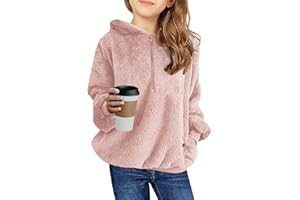 Ofenbuy Kids Girl's Fuzzy Hoodies Zipper Warm Loose Sherpa Hooded Sweatshirt Pullover With Pockets