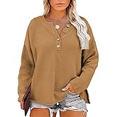 ForHailey Womens Plus Size Sweaters Tops Long Sleeve V Neck Button Henley Tops Loose Casual Pullover Knit Shirts