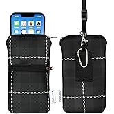 Tainada Men Women Phone Neoprene Shockproof Zippered Sleeve Case Bag Pouch with Carabiner, Neck Lanyard, Belt Loop Holster for iPhone 17/16 Pro Max, 15 Plus, Air, 16e ; Samsung S25+ (Black Gray Plaid)