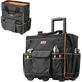 VEVOR 18" Rolling Tool Bag, 110lbs Load Capacity, 25Pockets Heavy Duty Roller Tool Bag w/Adjustable Telescoping Handle &amp; Stable Base, Toolbag Organizers with Wheels for Electrician, Construction