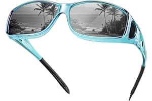 Each Cool Fit-Over Polarized Sunglasses, UV400 TAC, Silver Mirror Lenses, Transparent Blue Frame, with Microfiber Pouch & Cle