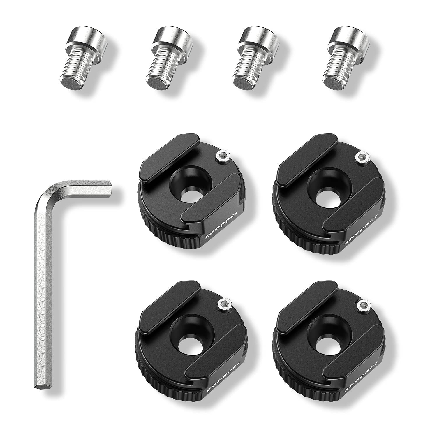 Zoopper 4-Pack Cold Shoe Mount Adapter Bracket Hot Shoe with 1/4" Thread for Camera Cage Flash LED Monitor