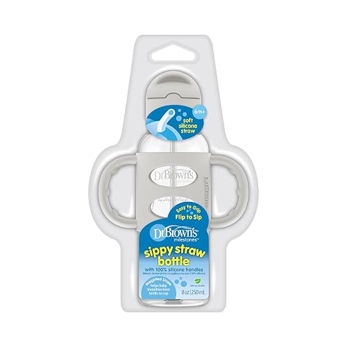 Dr. Brown's Sippy Straw Bottle - Spill-Proof Weighted Straw Cup With Handles 8oz