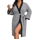 Ekouaer Plus Size Robe for Women Waffle Knit Bathrobe Short Lightweight Kimono Robes with Pockets Maternity Robe S-XXL