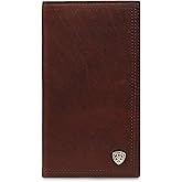 ARIAT Men's Rodeo Wallet in Dark Copper Oil Tan Leather with Brand Concho, ID and Card Slots