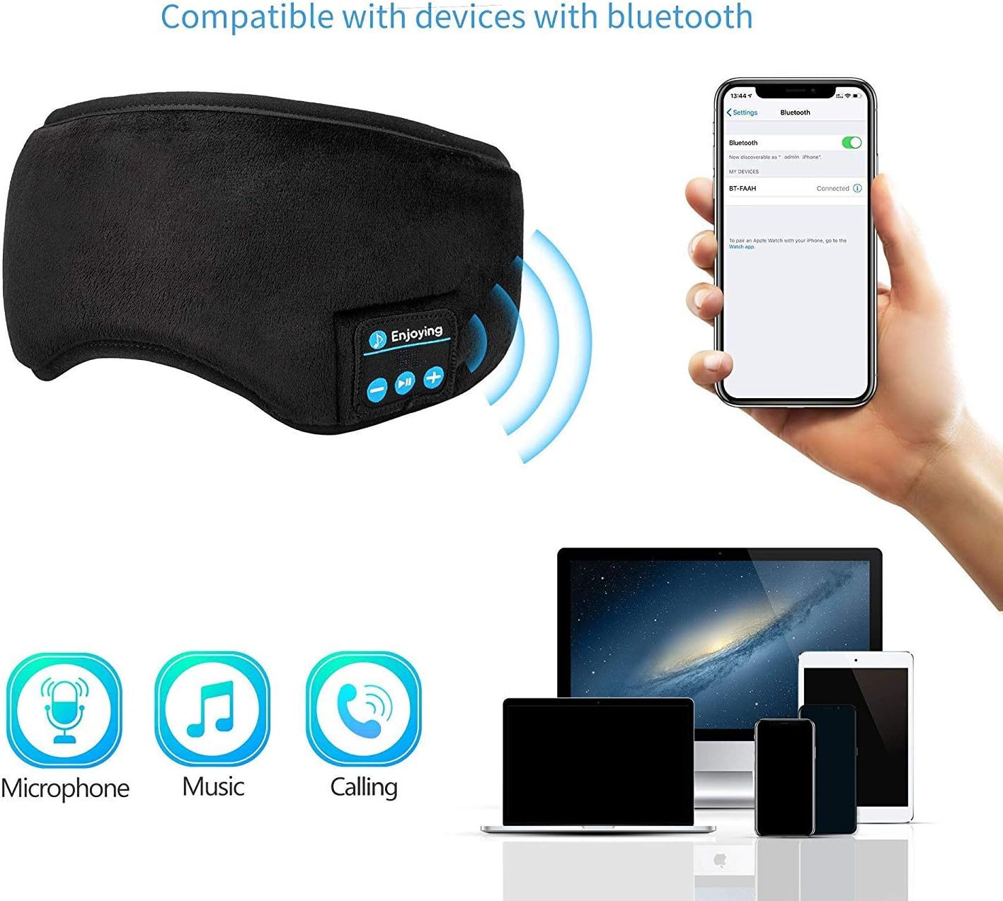 Sleep Headphones Bluetooth Eye Mask, Joseche Wireless Bluetooth 5.0 Headphones Music Travel Sleeping Headphones Handsfree Sleeping Mask with Built-in Speakers Microphone Washable (Black): Home Audio & Theater