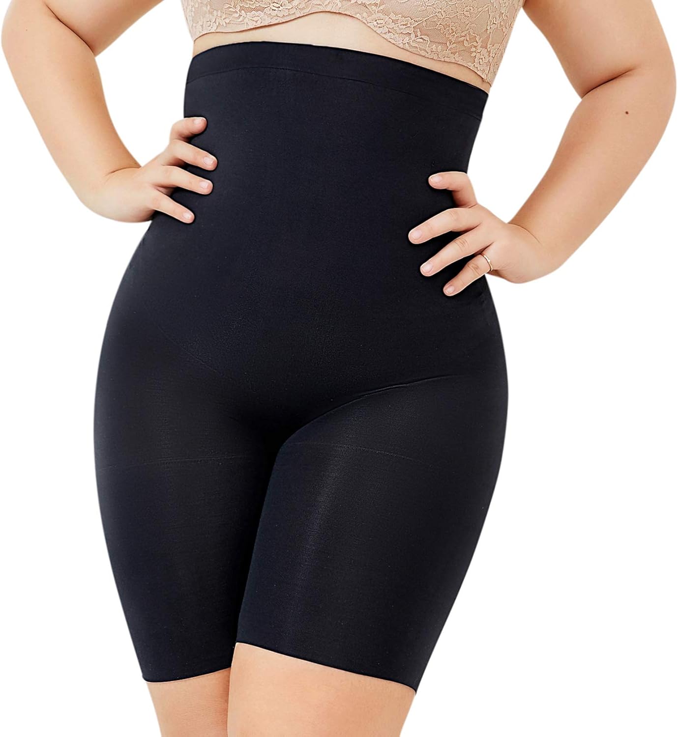 DELIMIRA Women's Plus Size High Waist Control Panties Shapewear Thigh Slimmer at  Women’s Clothing store