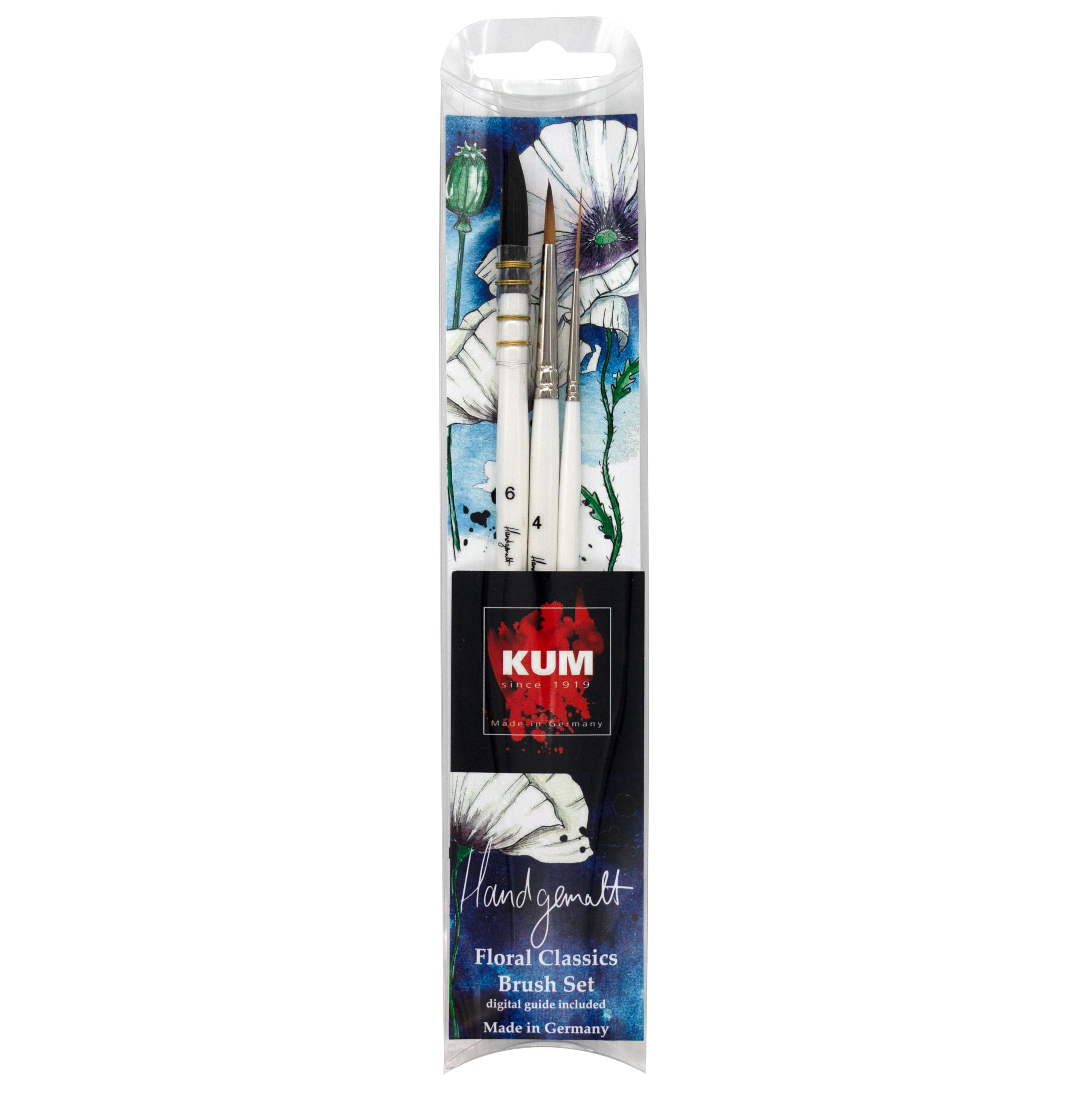 KUM 5146816 Artist's Brush Set 3-Piece Hand-Painted Floral Classics Brush Set