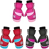 Hicarer 3 Pairs Kids Snow Mittens Waterproof Winter Ski Mittens Thicken Warm Gloves for 3-6 Years