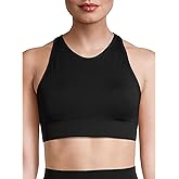 Avia Activewear Women’s Medium Support | Seamless | High Neck | Strappy Back Sports Bra (Black Shoot - M)