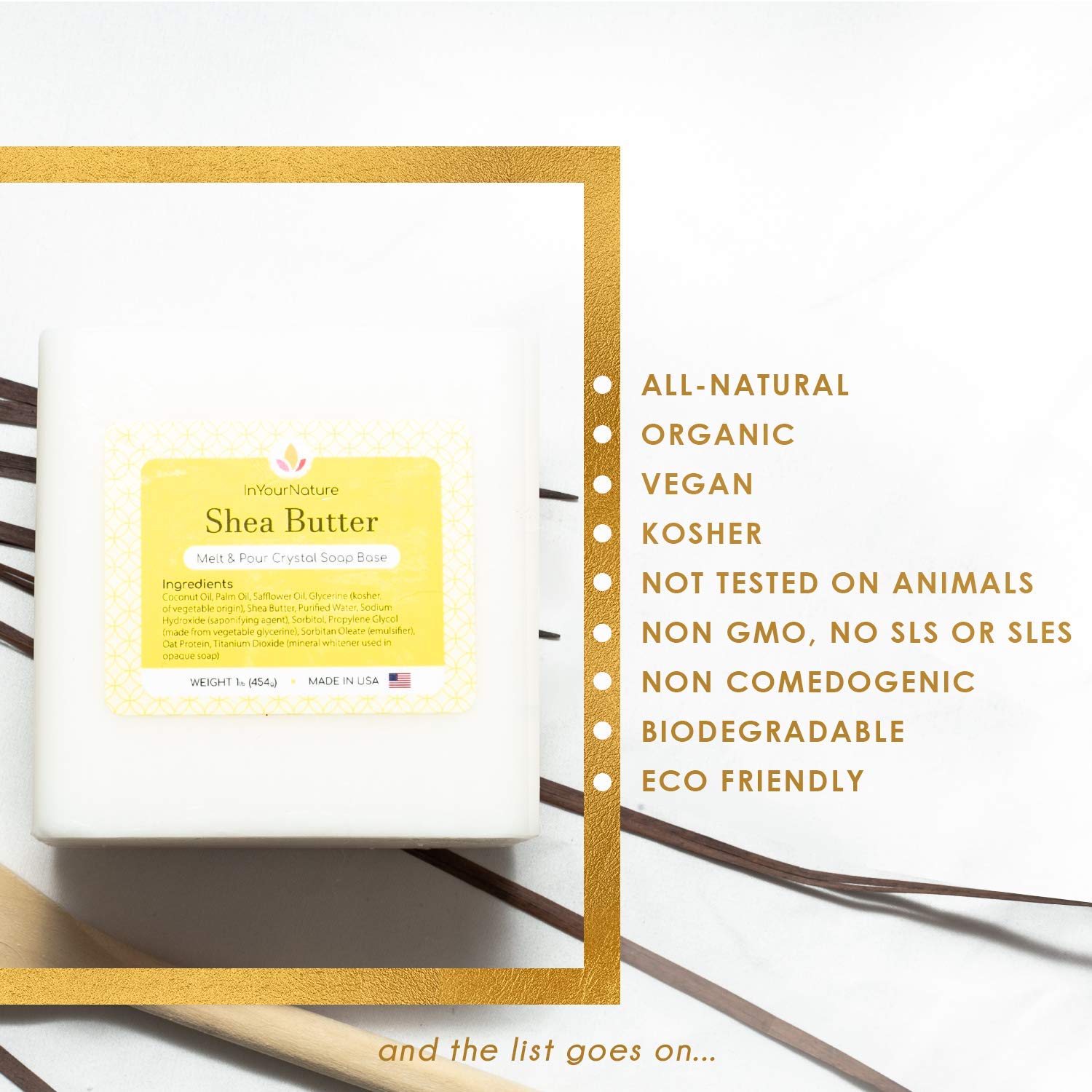 InYourNature Shea Butter Soap Base Melt and Pour 2 LB Organic Shea Soap Base Kit with Natural Ingredients, DIY Homemade Soap Making Supplies, Vegan All-Natural Shea Easy to Use Soap Bar, Made in USA: Beauty
