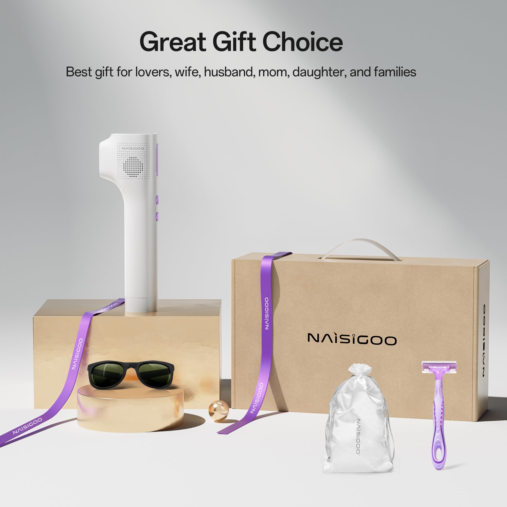 NAISIGOO Laser Hair Removal Device for Women & Men, at-Home Painless IPL Laser Hair Remover with 40°F Ice-Cooling Contact, Long-Lasting Lazer Hair Removal for Face, Legs, Armpits, Bikini Line